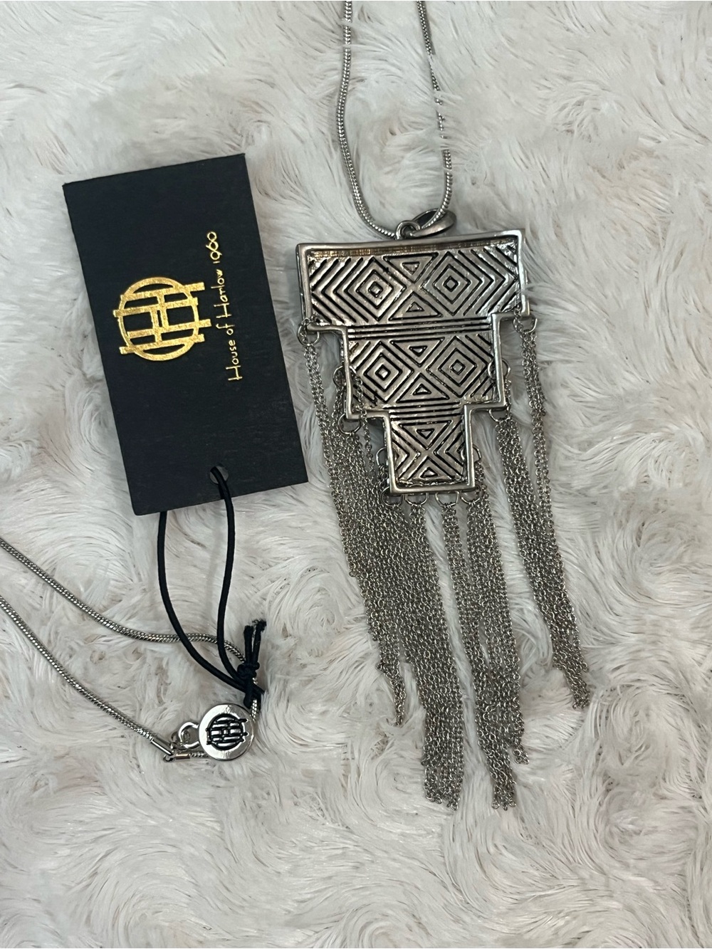 House of Harlow 1960 Silver-Tone Pyramid Fringe Pendant Necklace - Picture 4 of 6